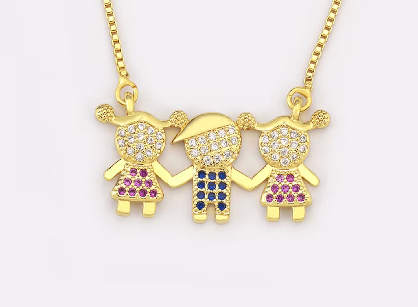 Gold 2 Pink Girls + 1 Blue Boy Hand-in-Hand