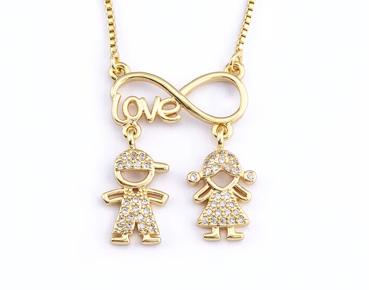 Gold Infinity Necklace with Boy and Girl