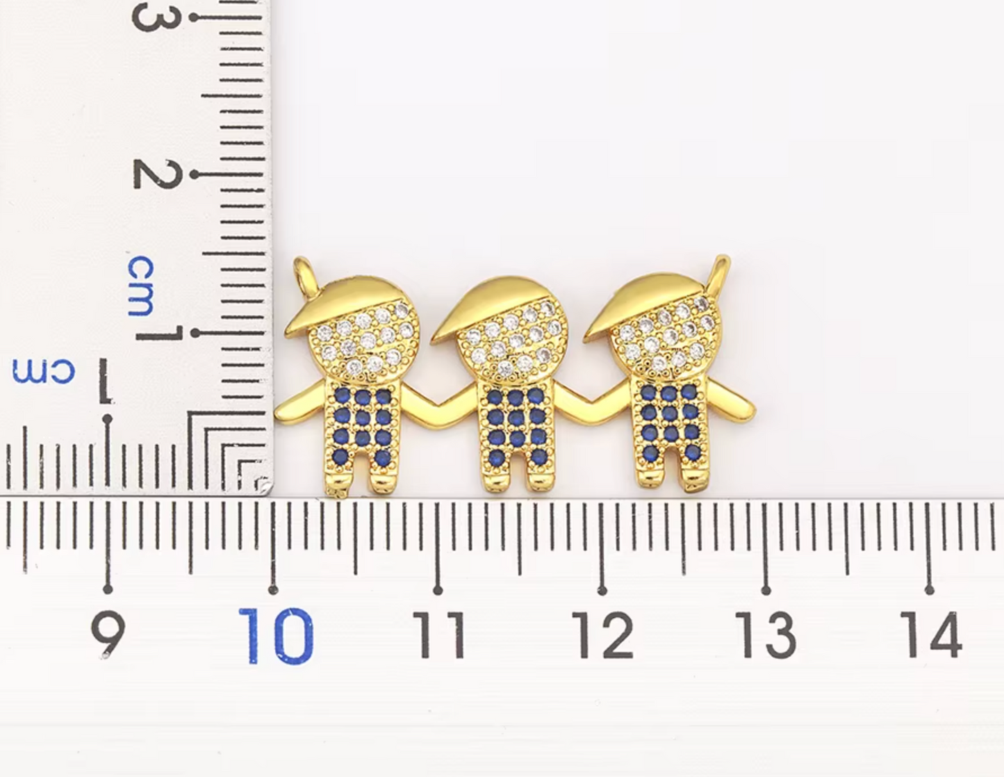 Gold Three Blue Boys Hand-in-Hand Necklace