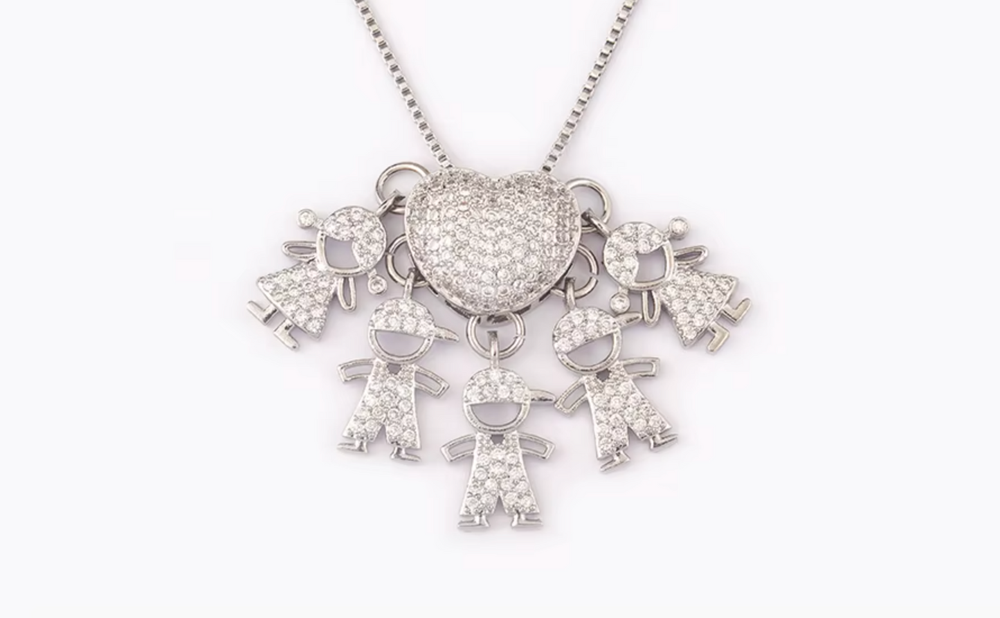 Silver 2 Girls and 3 Boys Necklace