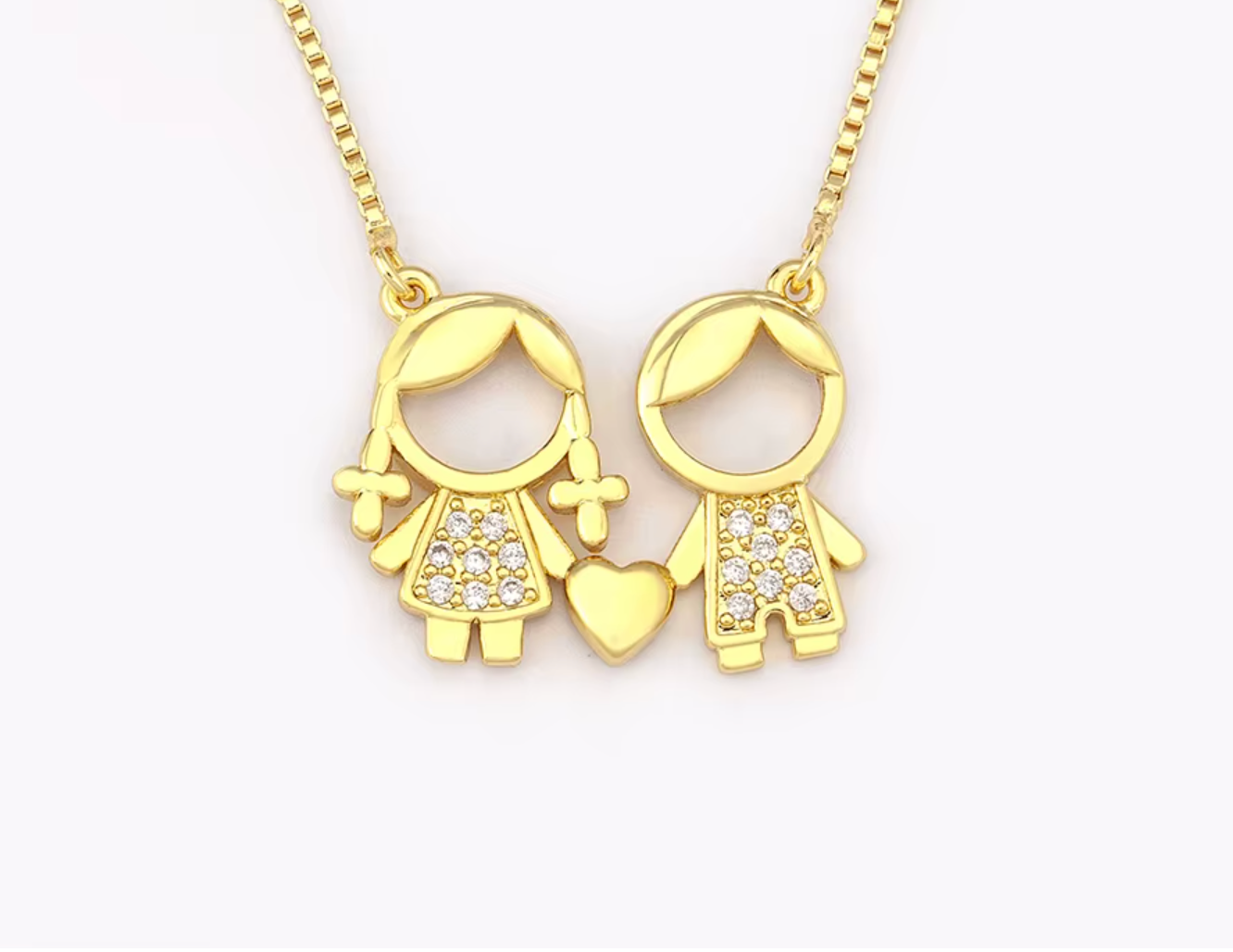 Gold 1 Girl + 1 Boy and Heart Pendant