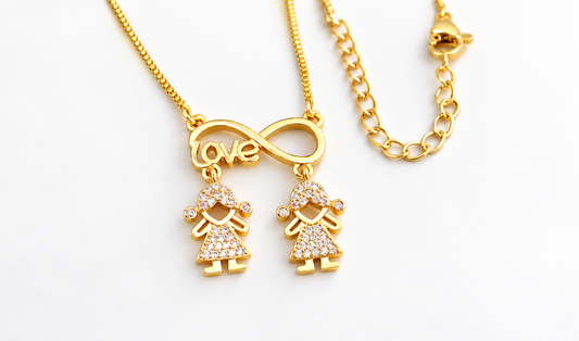Gold Infinity Necklace with 2 Girls