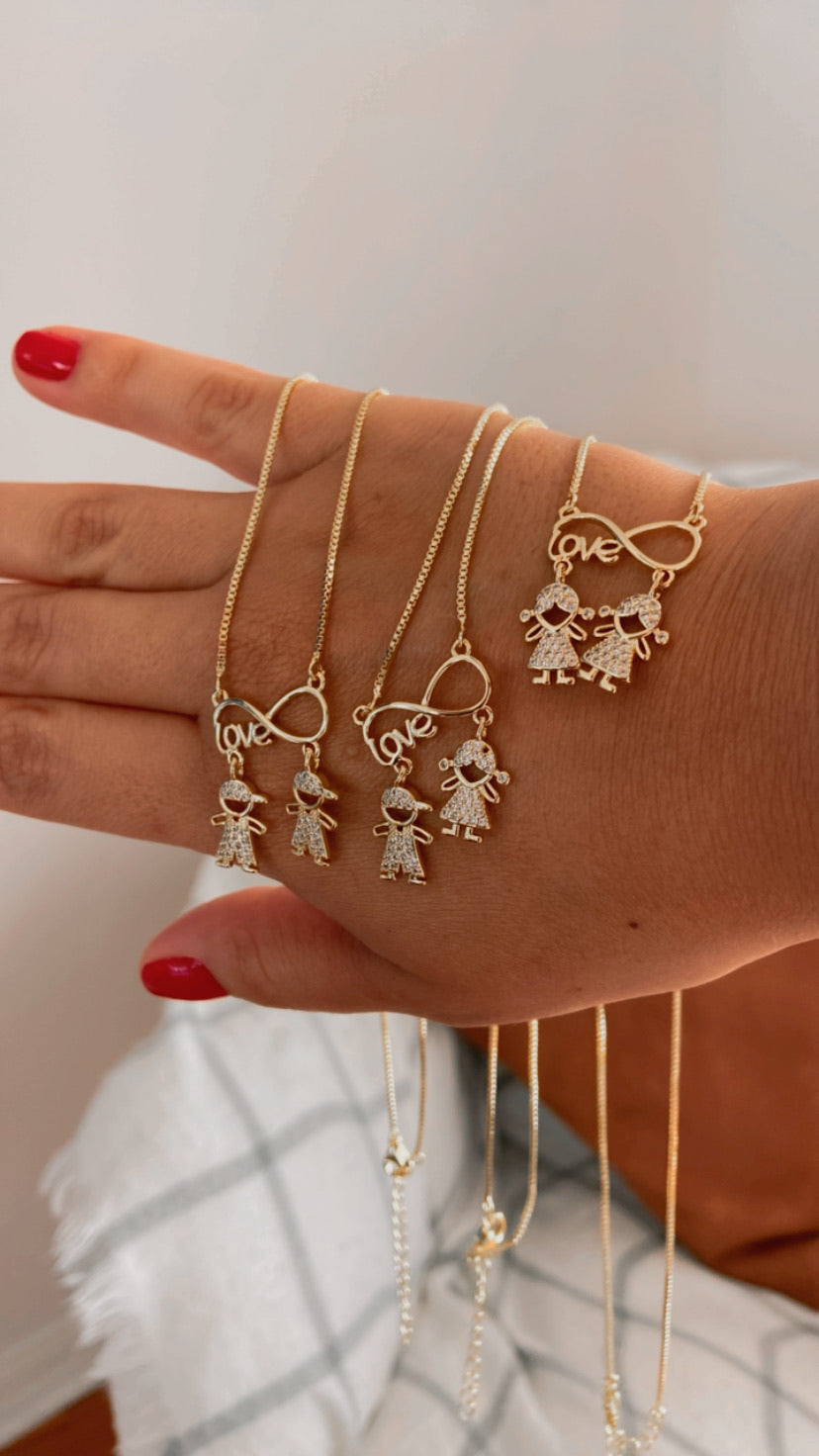 Gold Infinity Necklace with 2 Girls